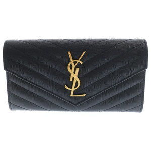 SAINT LAURENT PARIS Cassandra V Stitch Flap Wallet Black Long Leather